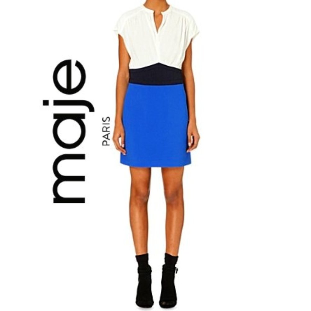 MAJE ROXINA Black White COBALT BLUE Color Block Mini Dress